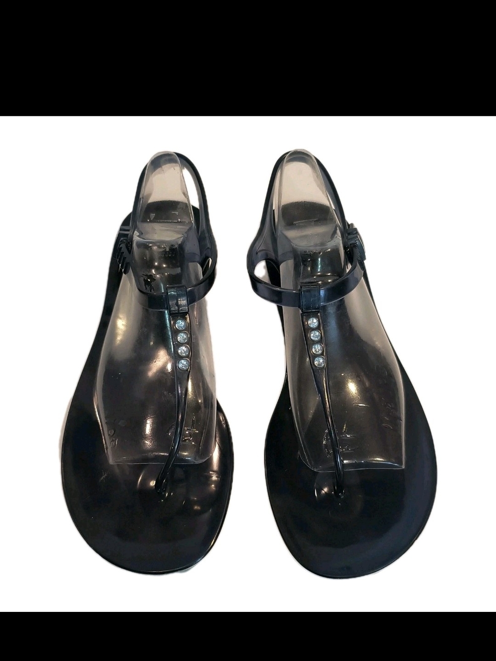 CO-OP Barneys New York Rhinestone Jelly Sandals Blue T-Strap Made in Italy Sz 41